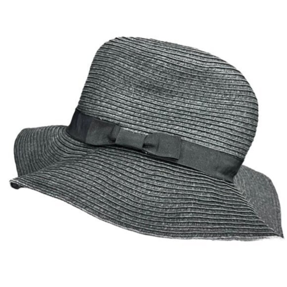 Forever 21 Black Wide Brim Sun Hat Bow Floppy Brim Beach Pool Travel Vacation - Picture 5 of 10
